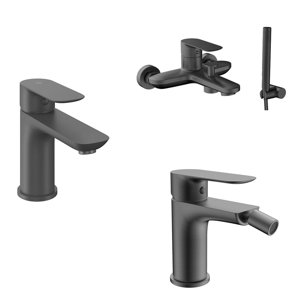 Kit Miscelatori lavabo+bidet+vasca in ottone della serie Cassio by GME - Titanio