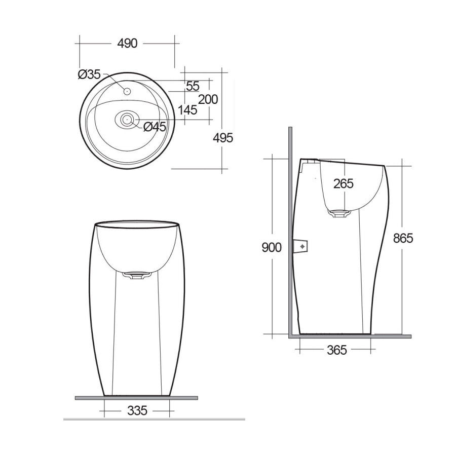 Lavabo monoblocco freestanding modello Cloud di Rak Ceramics Bianco Lucido