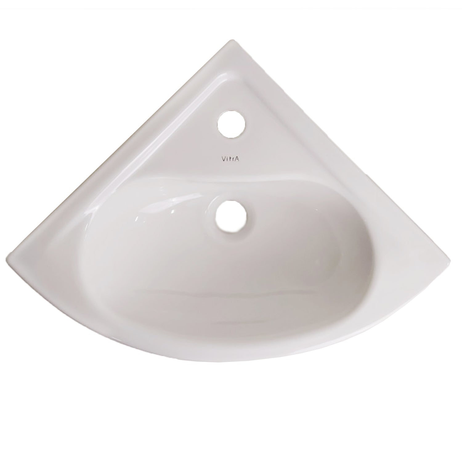 Lavabo ad angolo in ceramica bianca lucida per installazione sospesa cm 40x40