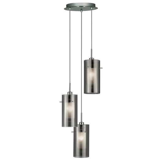 Lampadario Contemporaneo Duo 2 Acciaio Cromo Vetro Argento 3 Luci E14