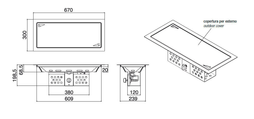 Bruciatore a Gas GPL da Incasso Effetto Camino 67x30x19,8 cm 11,5 kW in Acciaio Italkero Rectangular