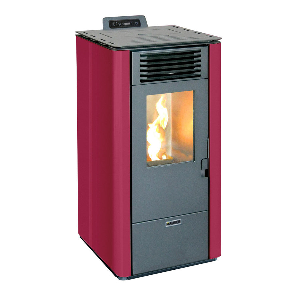 Modello 8B - Stufa A Pellet Ventilata In Acciaio 7Kw Con Caricamento Pellet Automatico E Telecomando Colore Bordeaux - Maurer