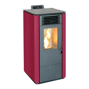 Modello 10B - Stufa A Pellet Ventilata In Acciaio 9Kw Con Caricamento Pellet Automatico E Telecomando Colore Bordeaux - Maurer