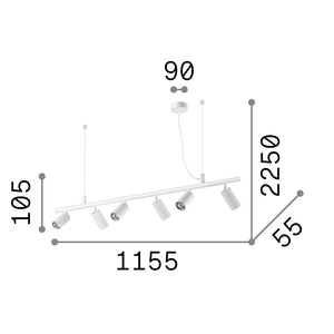 Lampadario Moderna Dynamite Metallo Bianco 6 Luci Gu10 7W 3000K Luce Calda