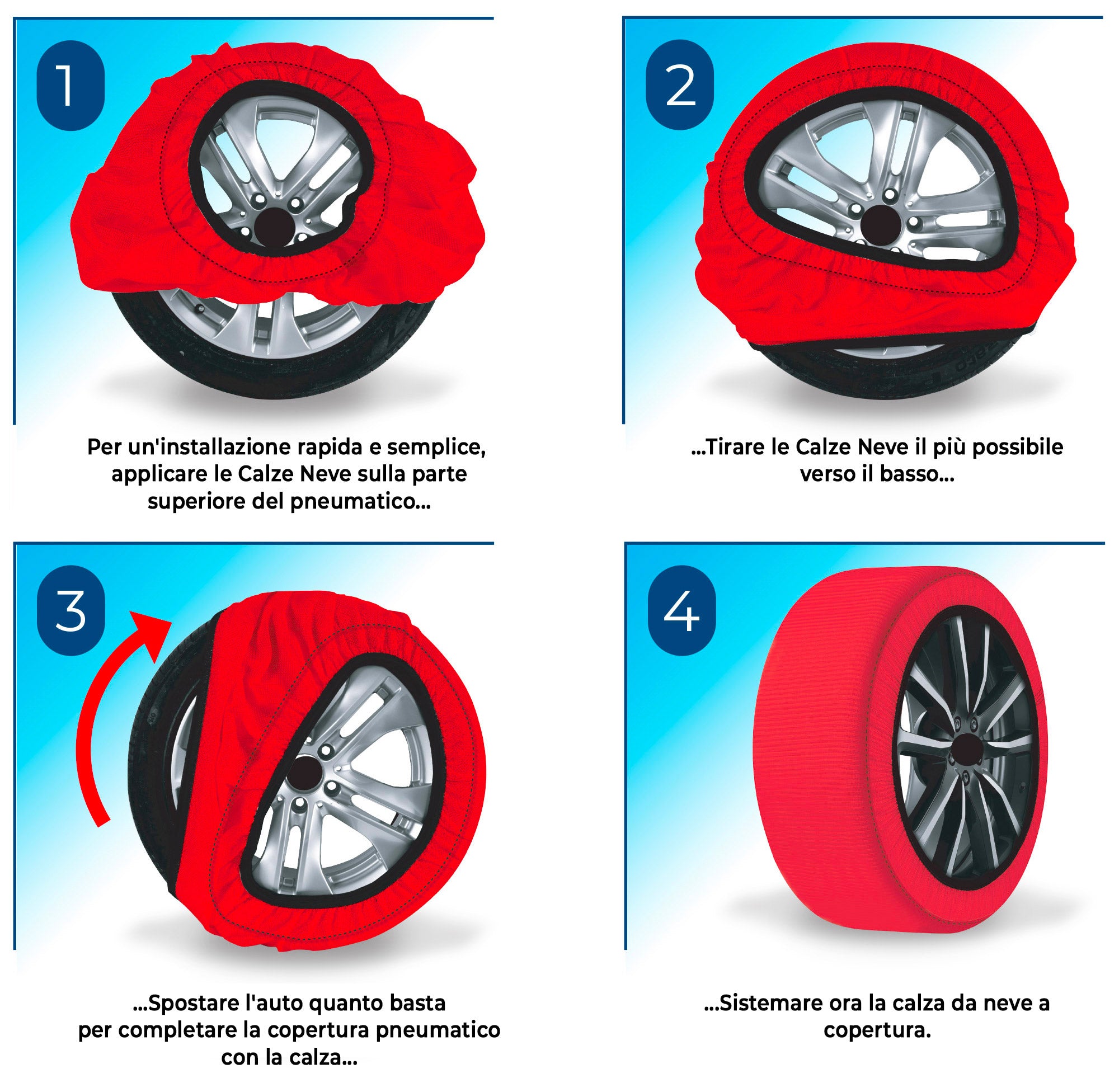 Calze da Neve per Auto Omologate EN 16662-1 Taglia XS in Tessuto 3D Rosso