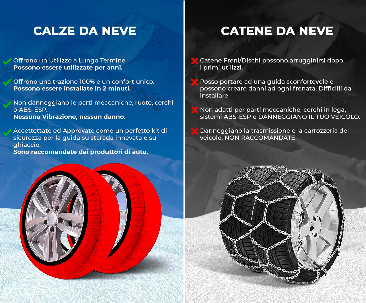 Calze da Neve per Auto Omologate EN 16662-1 Taglia XS in Tessuto 3D Rosso