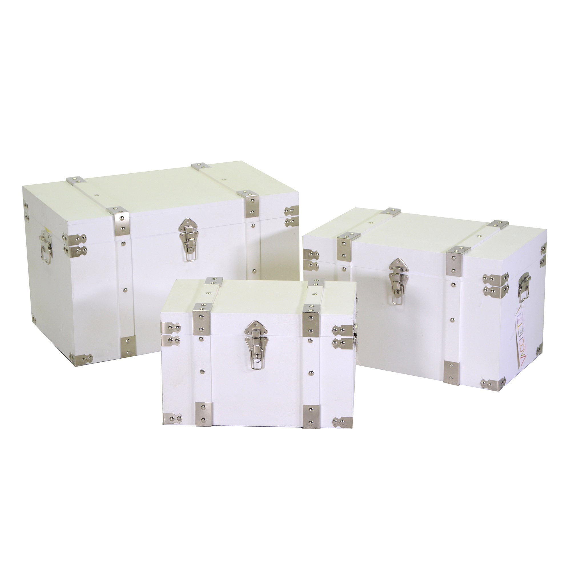 Set 3 Baule in legno bianco rettangolare