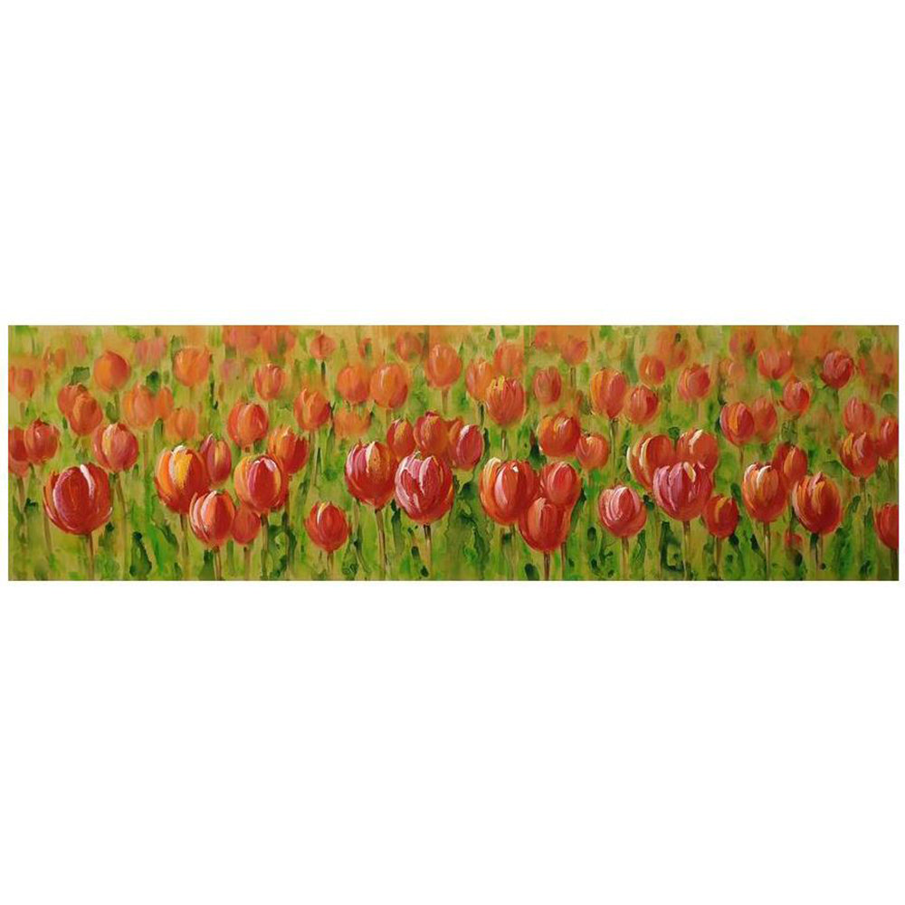 Quadro dipinto fiori rosso rettangolarecm 50x150x3