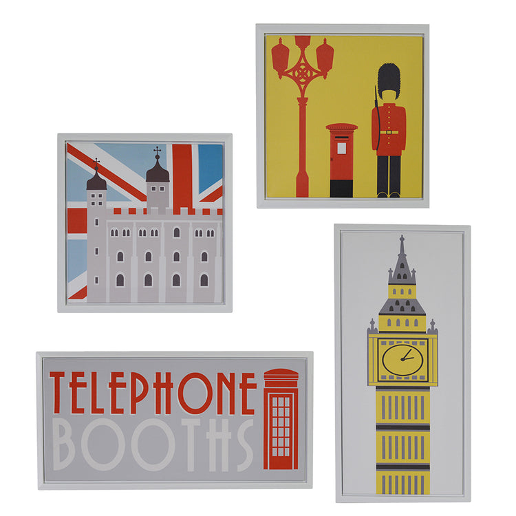 Quadro stampa london bianco set 4 pezzi cm 30x60x2,5 + cm 30x30x2,5