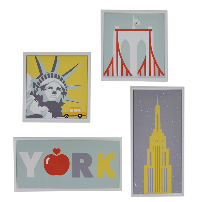 Quadro stampa new york bianco set 4 pezzi cm 30x60x2,5 + cm 30x30x2,5