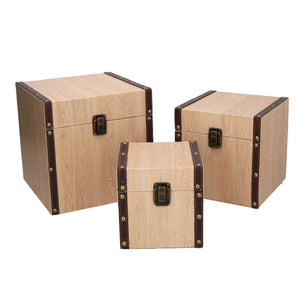 Set 3 Scatole in Similpelle effetto in legno quadro