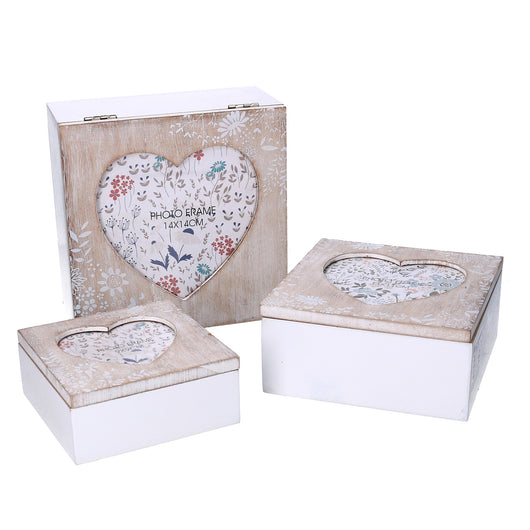 Set 3 Scatole in legno cuore beige quadro