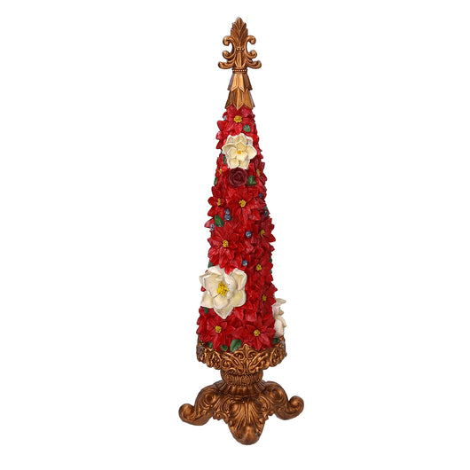 Mini Albero di Natale in Resina con fiori rosso cm 13x13xh47,5