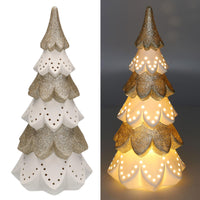 Albero di Natale in ceramica bianco oro con Led cm Ø14xh29