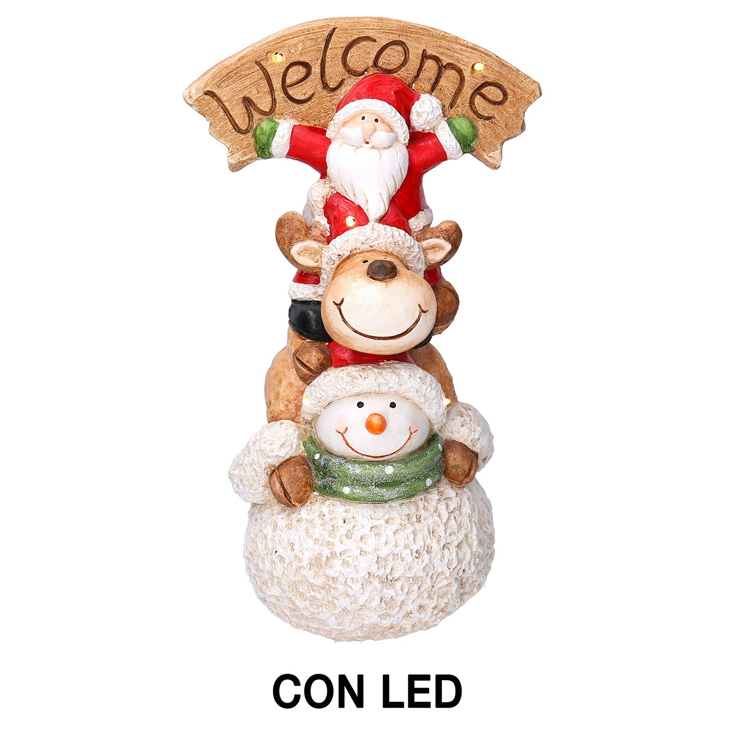 Pupazzo Babbo Natale con Led in Resina con renna e pupazzo cm 27,5x20xh48