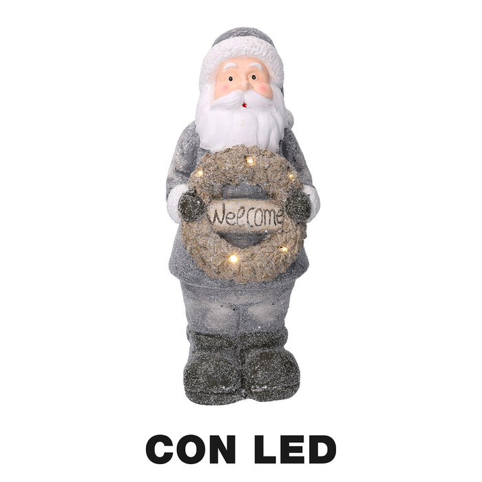 Pupazzo Babbo Natale in Resina con Led con ghirlanda grigio cm 21,5x19,5xh51