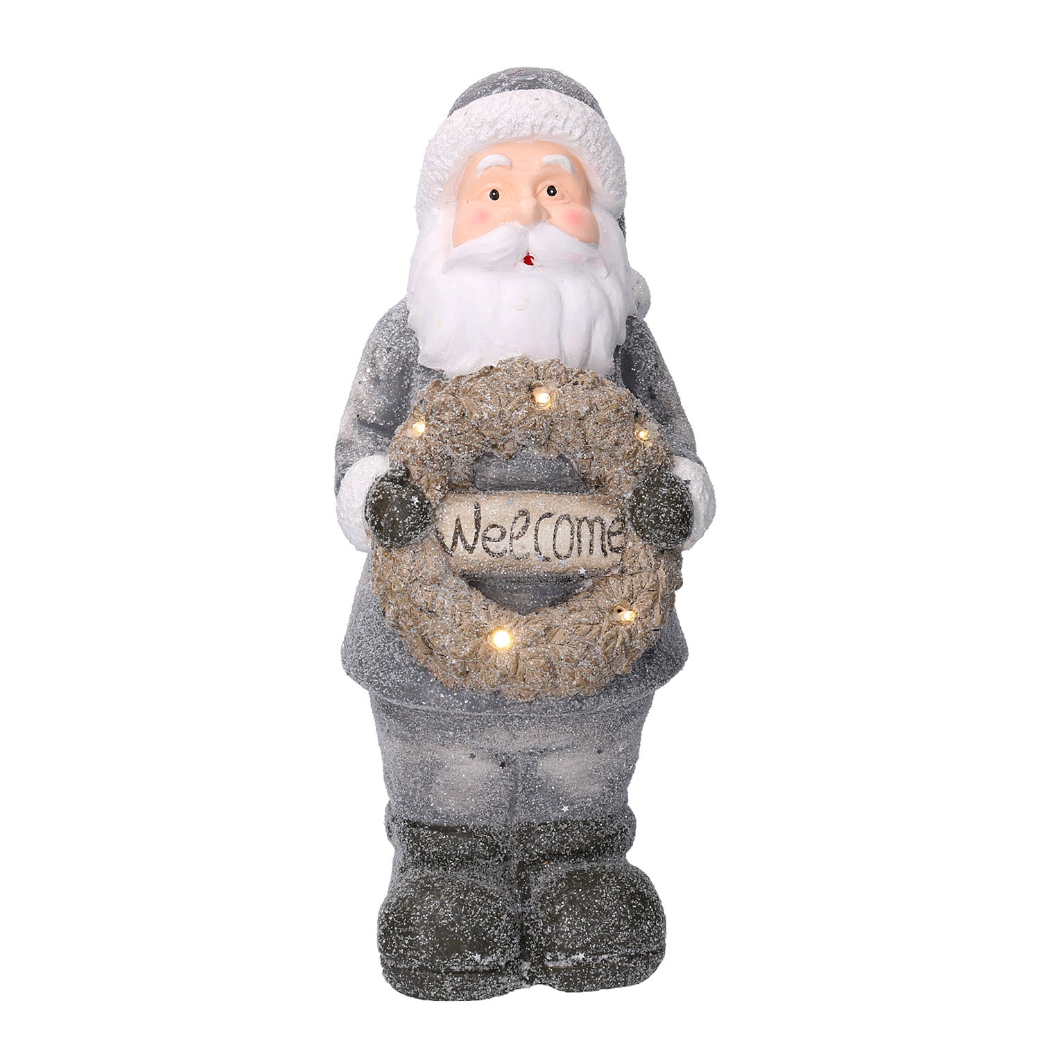 Pupazzo Babbo Natale in Resina con Led con ghirlanda grigio cm 21,5x19,5xh51