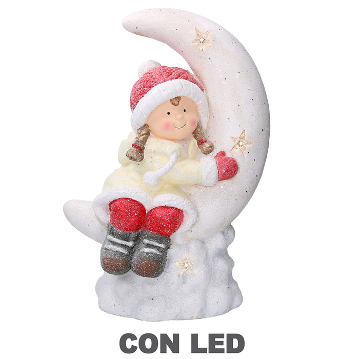 Bambina in plastica luna con Led bianco cm 36,5x21xh52