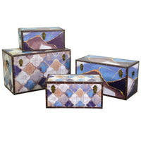 Set 4 Bauli in Similpelle blu marocco rettangolari