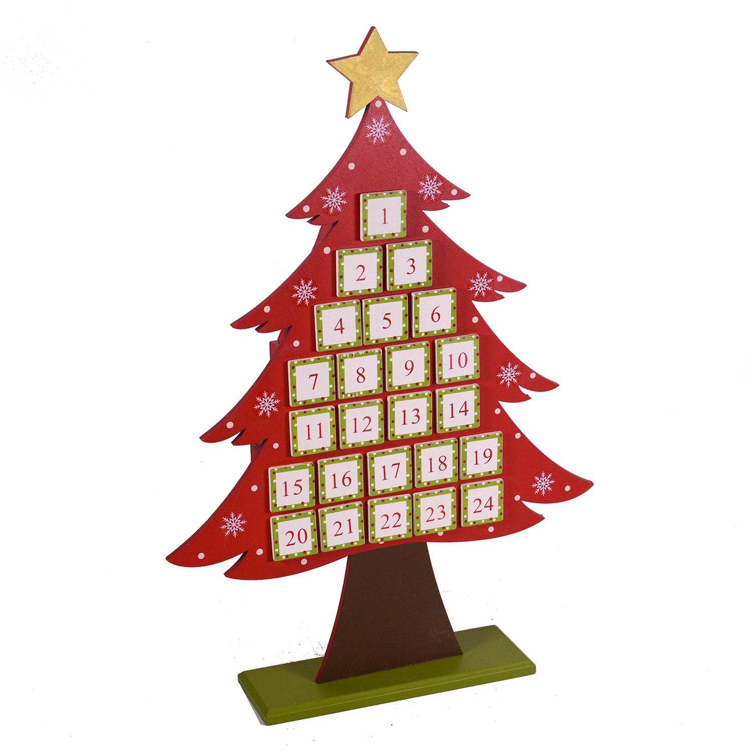 Calendario dell'Avvento in Legno rosso albero cm 36x8xh53