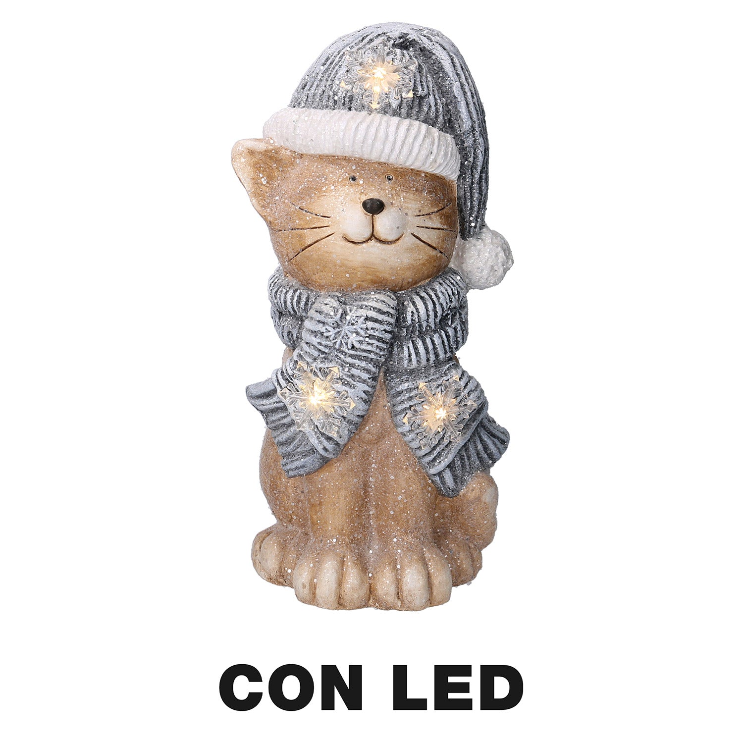 Gatto in Resina con Led cappello blu cm 19,5x18,5xh40