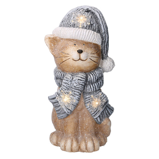 Gatto in Resina con Led cappello blu cm 19,5x18,5xh40