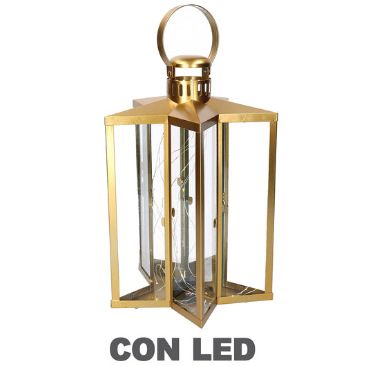 Lanterna con Led in Metallo stella oro cm 27,5x27,5xh42/48