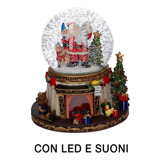 Palla di vetro con Led in Resina babbo natale con musica cm Ø16,5xh20