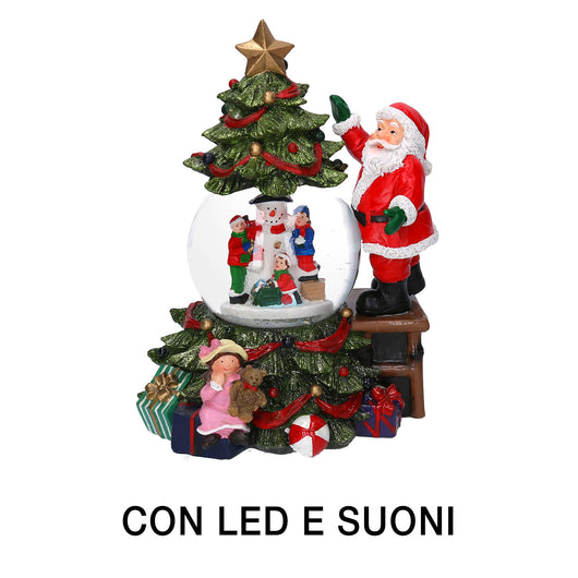 Palla di vetro con Led in Resina babbo natale con musica cm 16x15xh25