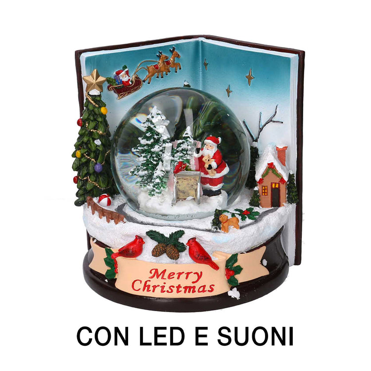 Palla di vetro con Led in Resina libro con musica cm 14x14xh16,5