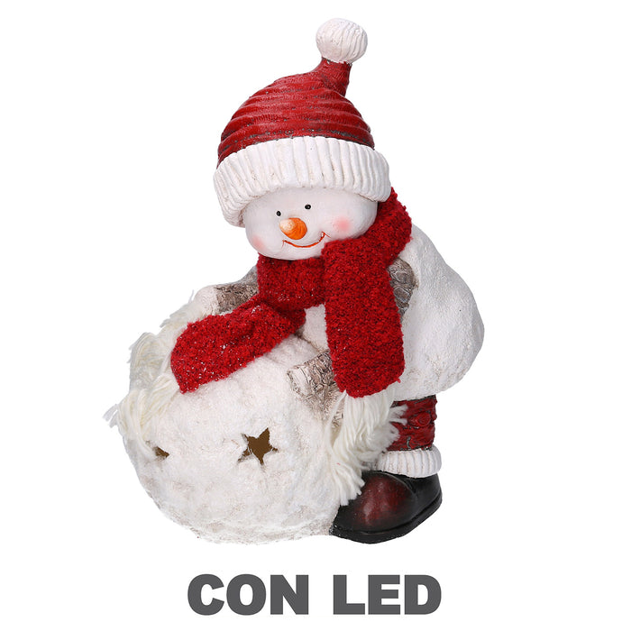 Pupazzo di neve in Resina con palla con Led bianco cm 31,5x20,5xh41