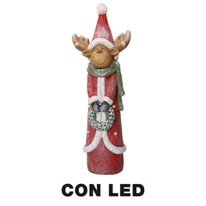 Pupazzo Renna in Resina con Led rosso cm 22,5x16xh65,5