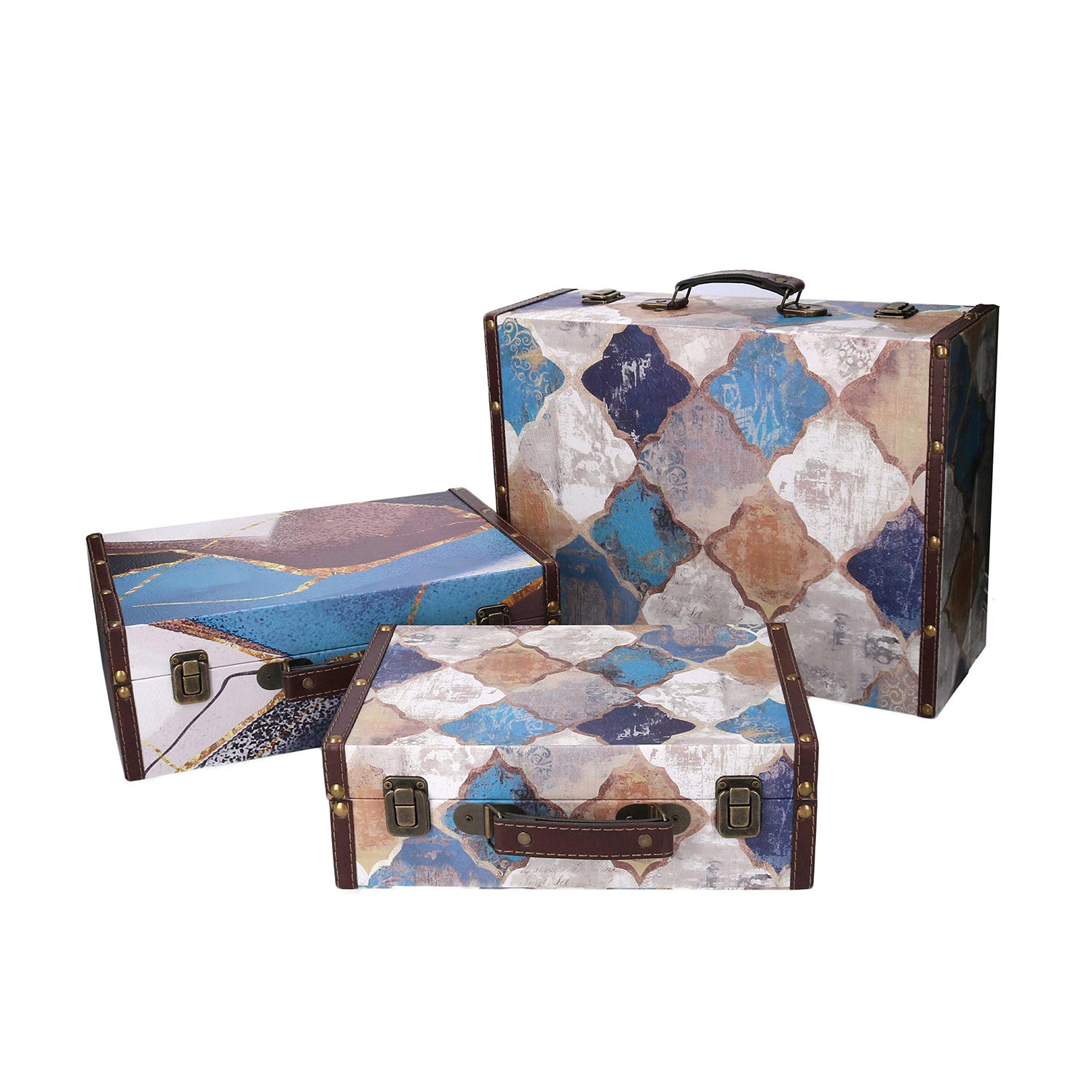 Set 3 Valigie in Similpelle blu marocco rettangolare