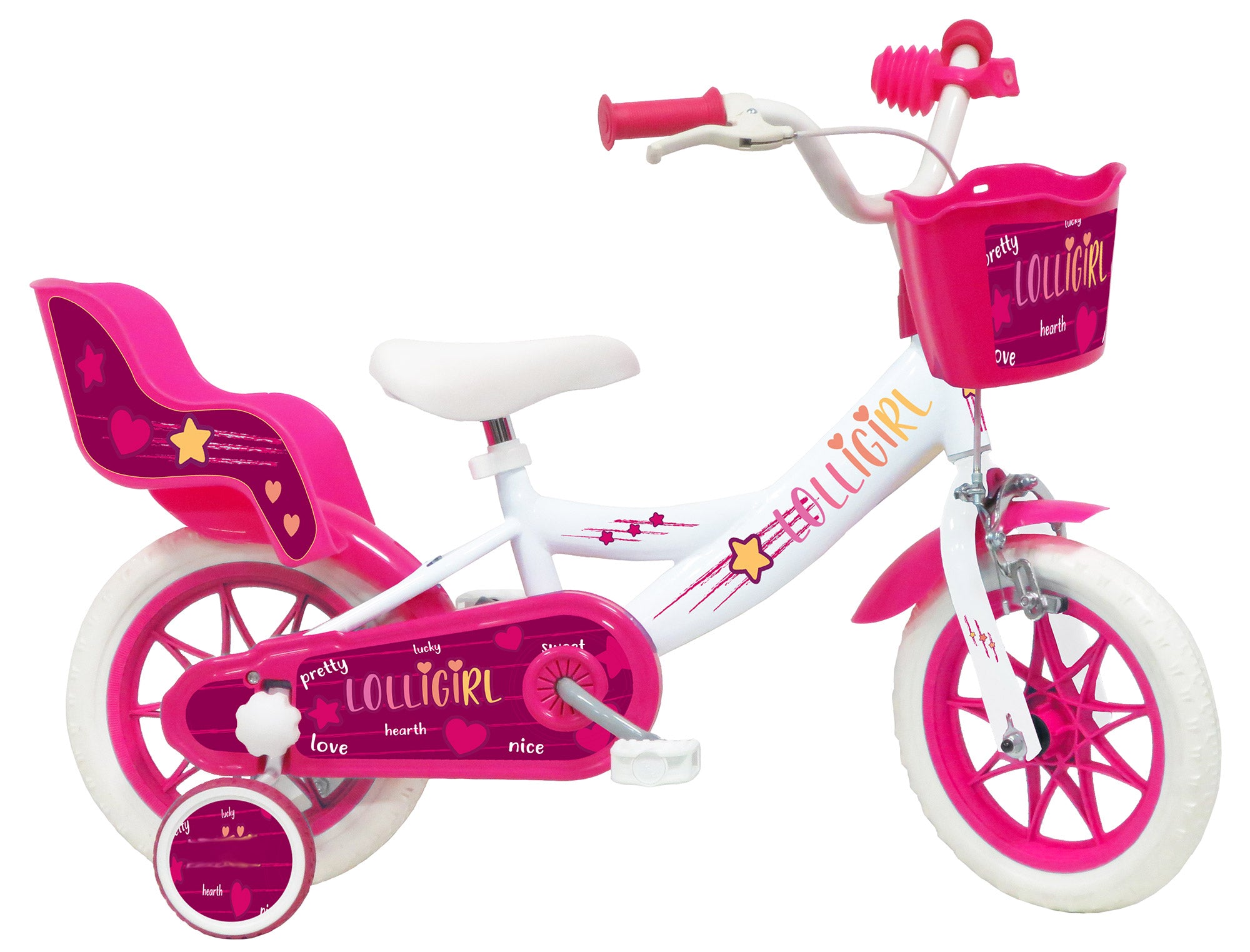 Bicicletta per Bambina 12" 2 Freni Gomme in EVA Lolly Girl Bianca/Rosa