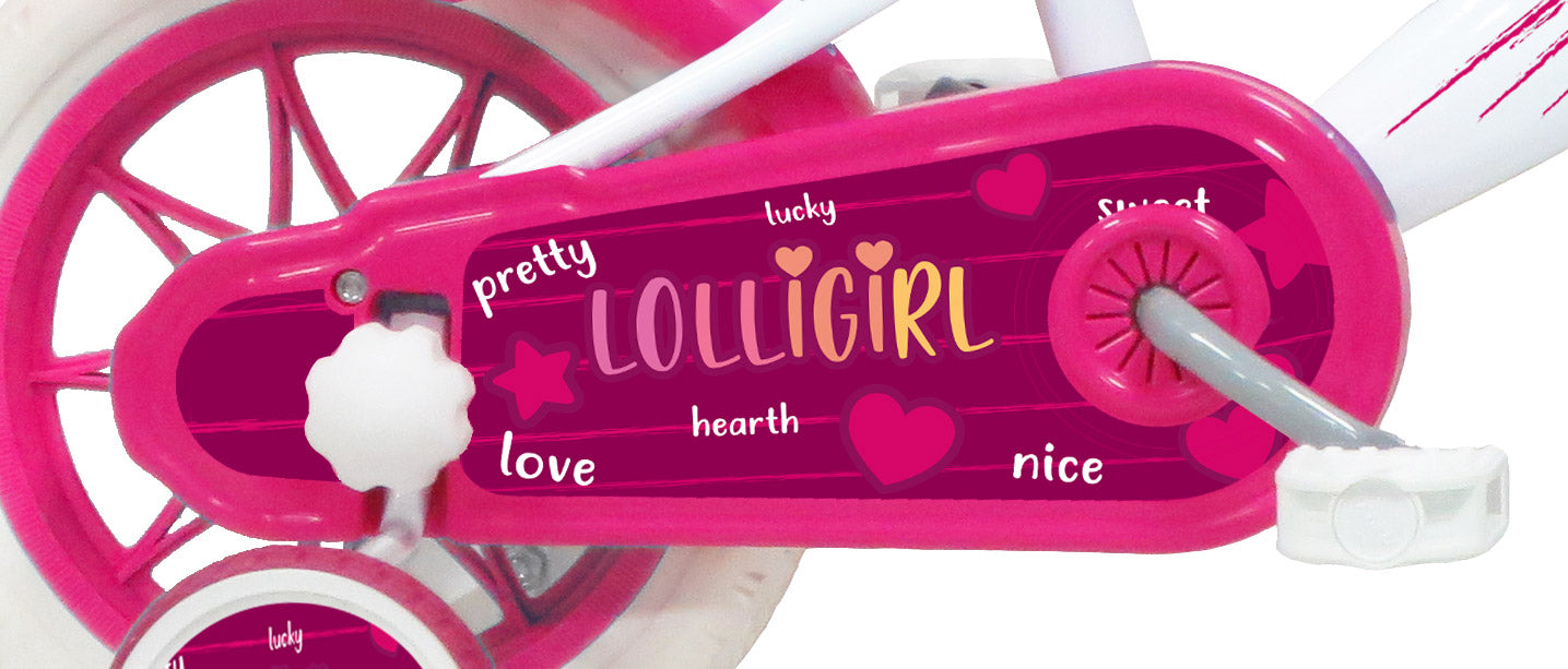 Bicicletta per Bambina 12" 2 Freni Gomme in EVA Lolly Girl Bianca/Rosa