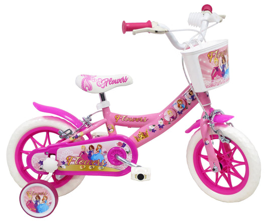 Bicicletta per Bambina 12" 2 Freni Gomme in EVA Flower Bianca/Rosa