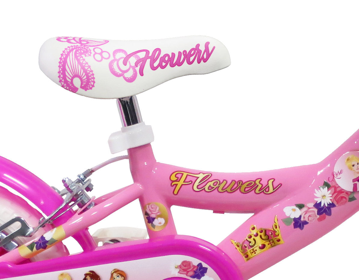 Bicicletta per Bambina 12" 2 Freni Gomme in EVA Flower Bianca/Rosa