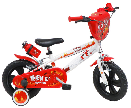 Bicicletta per Bambino 12" 2 Freni Gomme in EVA Teen Monster Bianca/Rossa