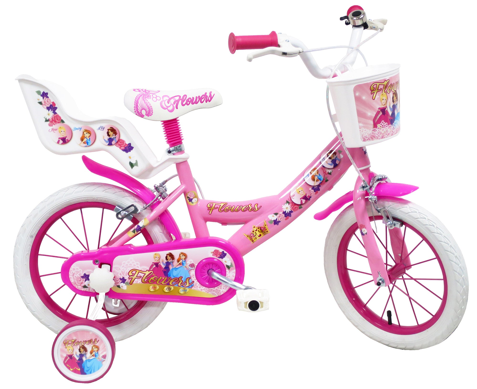 Bicicletta per Bambina 14" 2 Freni  Flower Bianca/Rosa