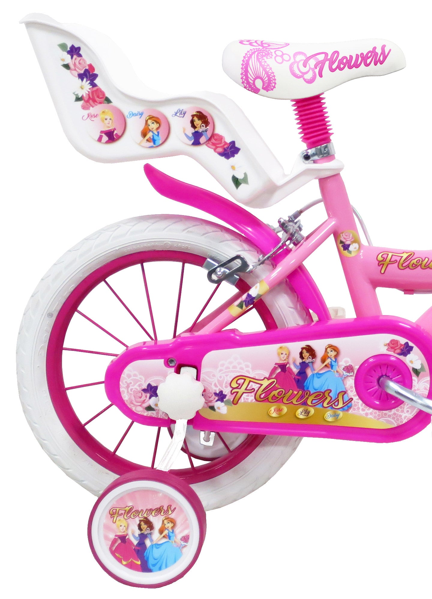 Bicicletta per Bambina 14" 2 Freni  Flower Bianca/Rosa