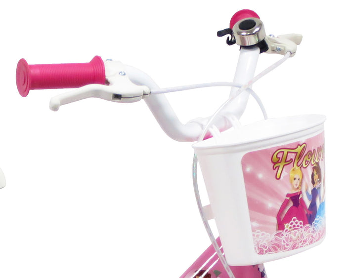 Bicicletta per Bambina 14" 2 Freni  Flower Bianca/Rosa