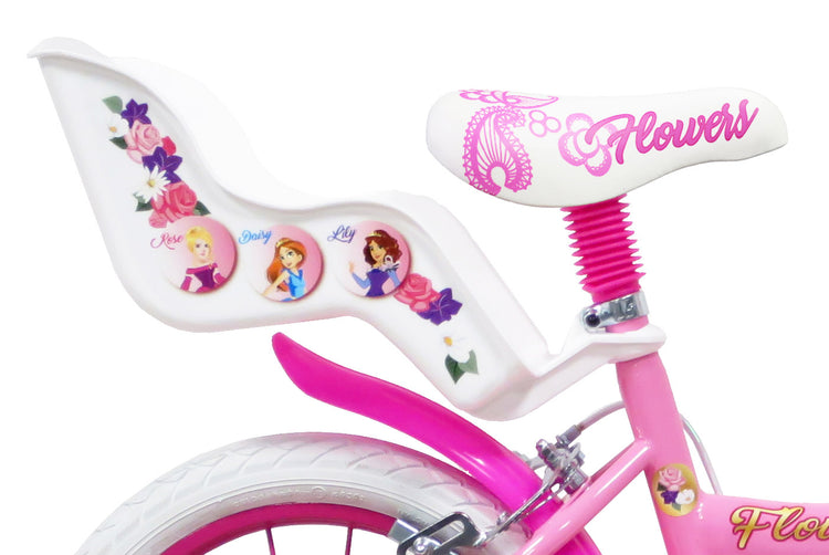 Bicicletta per Bambina 14" 2 Freni  Flower Bianca/Rosa