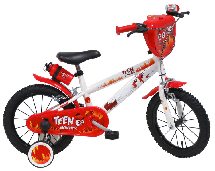 Bicicletta per Bambino 14" 2 Freni  Teen Monster Bianca/Rossa