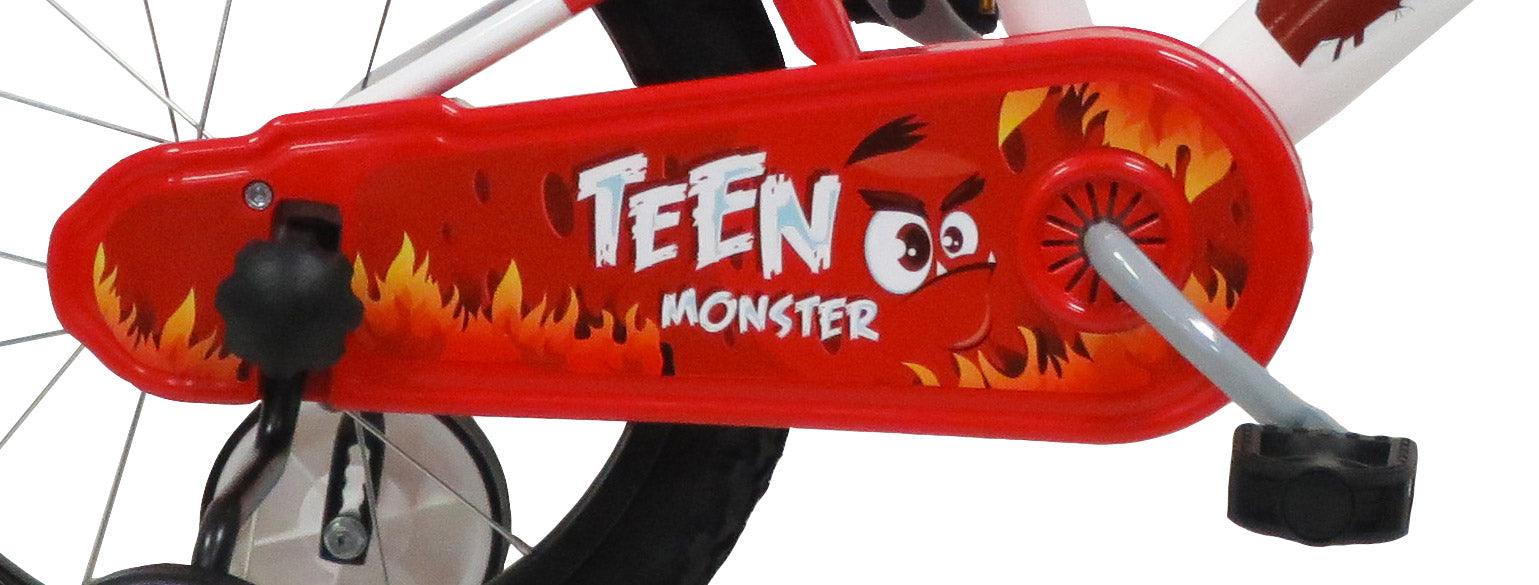 Bicicletta per Bambino 16" 2 Freni  Teen Monster Bianca/Rossa