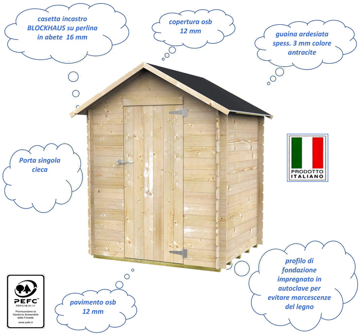 Casetta Box da Giardino per Attrezzi 146x130 cm con Porta Singola Cieca in Legno Naturale