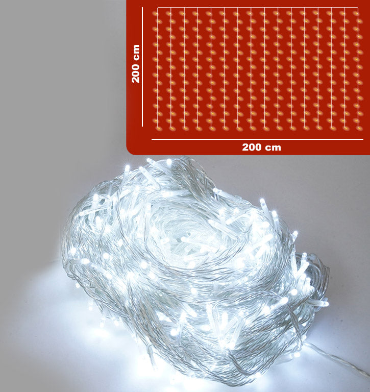 Luci di Natale Cascata Effetto Pioggia 360 LED 200x200 cm Luce Fredda Cavo 3m Trasparente