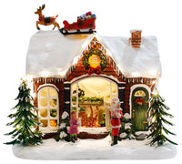 Casa di Babbo Natale 23x15x20,5 cm in Resina con Luci e Slitta