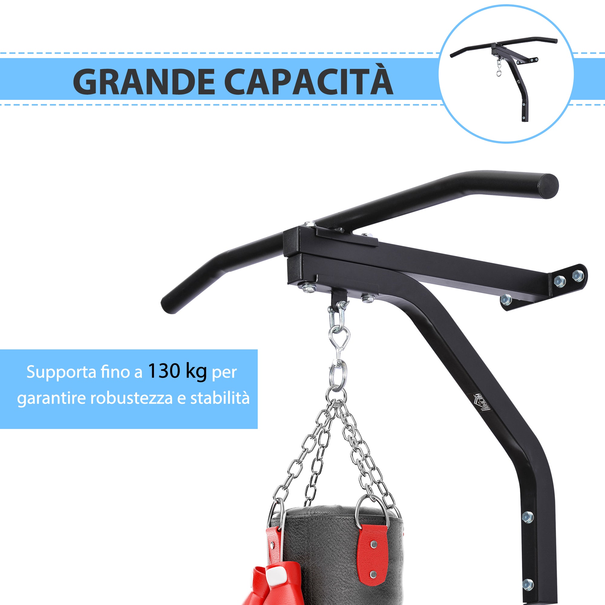 Staffa di supporto per sacco da boxe con barra per trazioni 93x47x51 cm  Nero