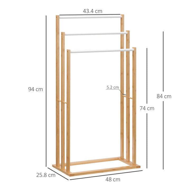 Portasciugamani a 3 Sbarre 48x25,8x94 cm in Bambù e Acciaio color Legno