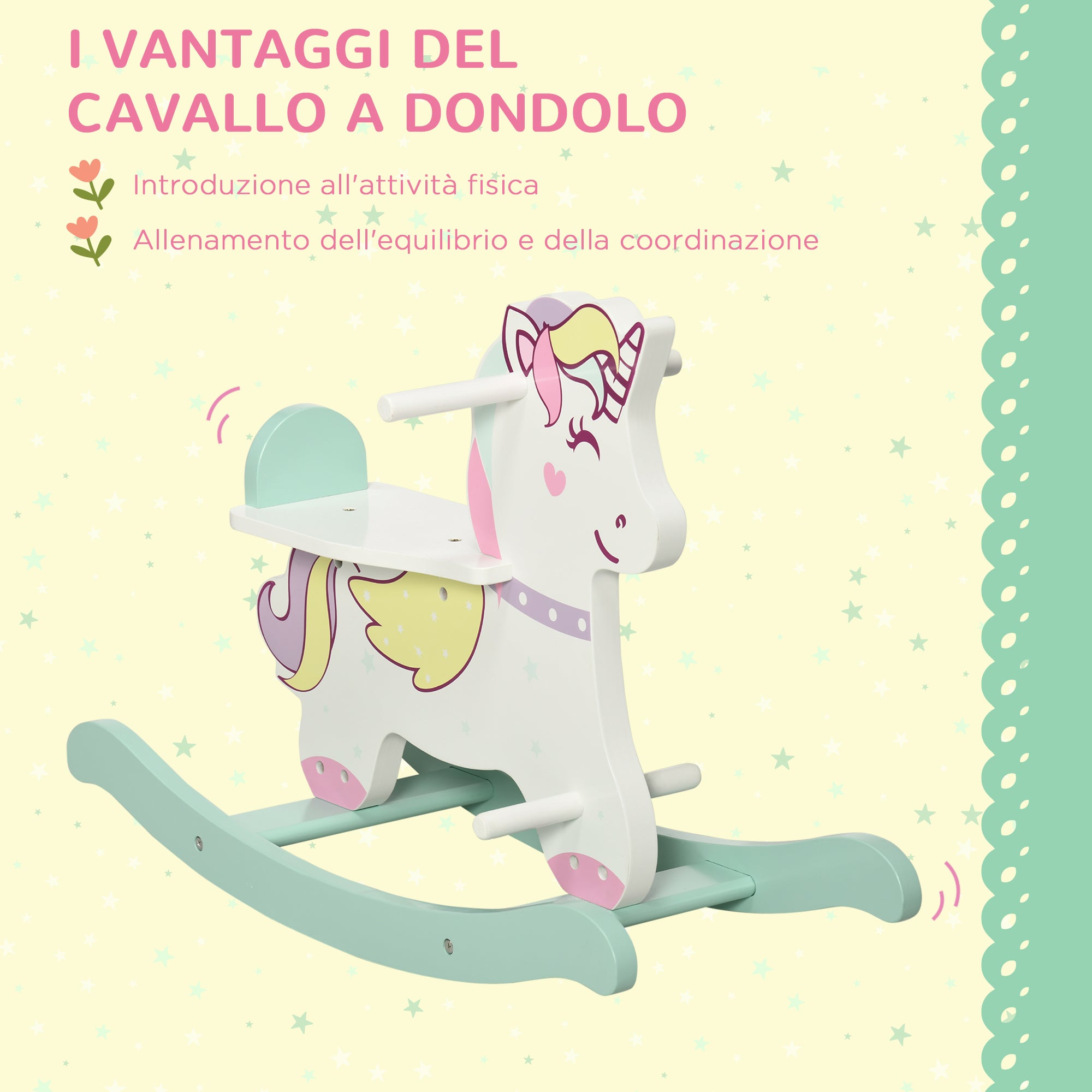 Cavallo a Dondolo per Bambini 68x27x47,5 cm con Maniglie e Pedali in MDF